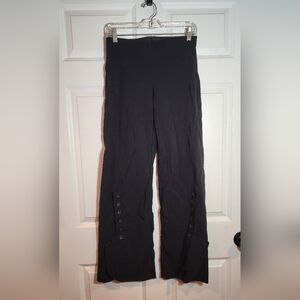 Equesteian Unique Black Pull On Wide Leg Pants Button Detail Back Zip Small